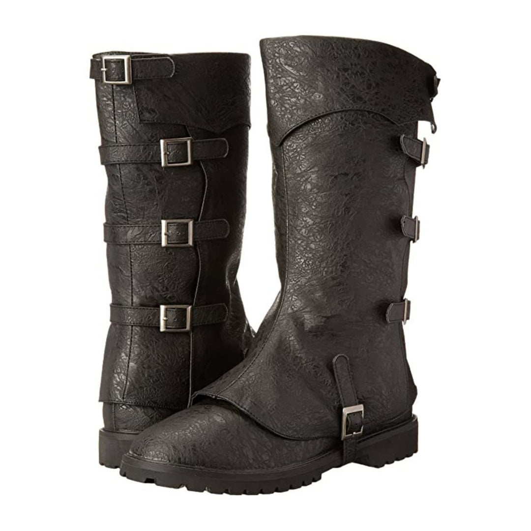 WorldNorse Kniehohe Stiefel mit mehreren Schnallen, strukturierter Oberfläche und Umschlagfunktion - Schwarz - US 13 - image 0