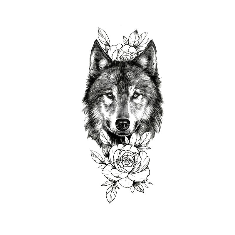 WorldNorse Rose Encrusted Wolf Grace Waterproof Tattoo Stickers - Zwei Teile - image 0