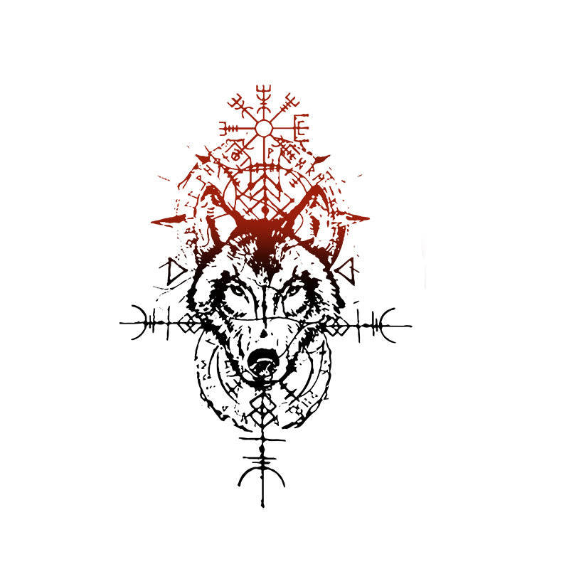 WorldNorse Fenrir Totem Blaze Wasserdichte Tattoo-Aufkleber - Zwei Teile - image 0