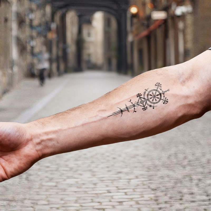 WorldNorse Architected Compass Spire Waterproof Tattoo Stickers - image 6