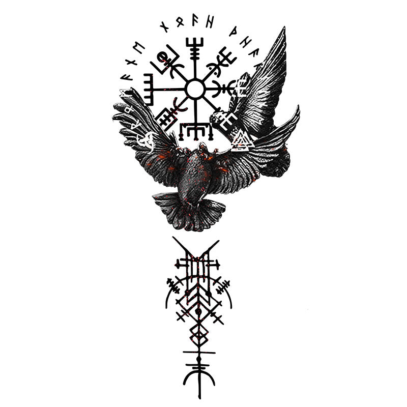 WorldNorse Viking Dark Rune Raven Emblem Waterproof Tattoo Stickers - Zwei Teile - image 0