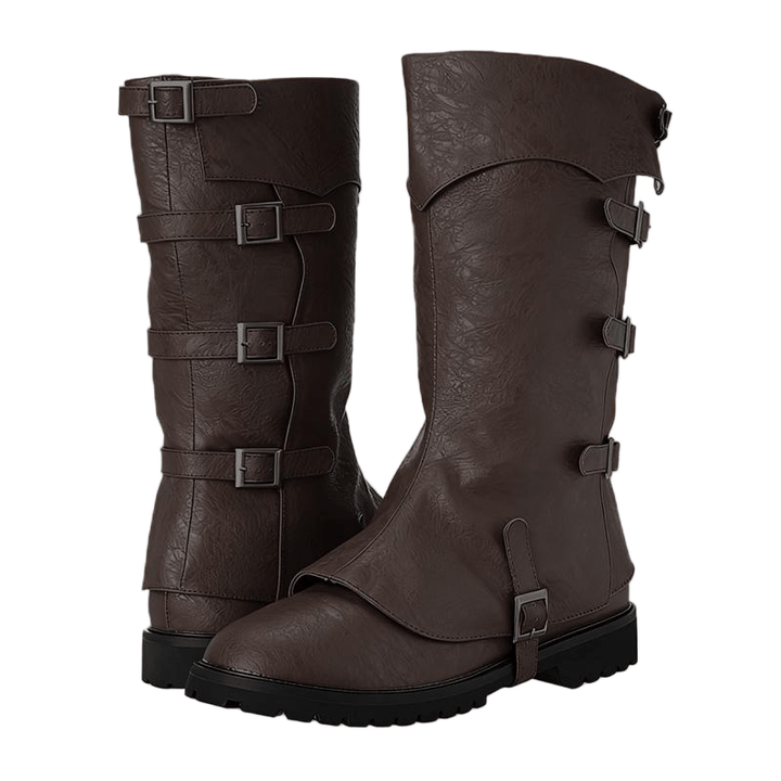 WorldNorse Kniehohe Stiefel mit mehreren Schnallen, strukturierter Oberfläche und Umschlagfunktion - Braun - US 13 - image 5
