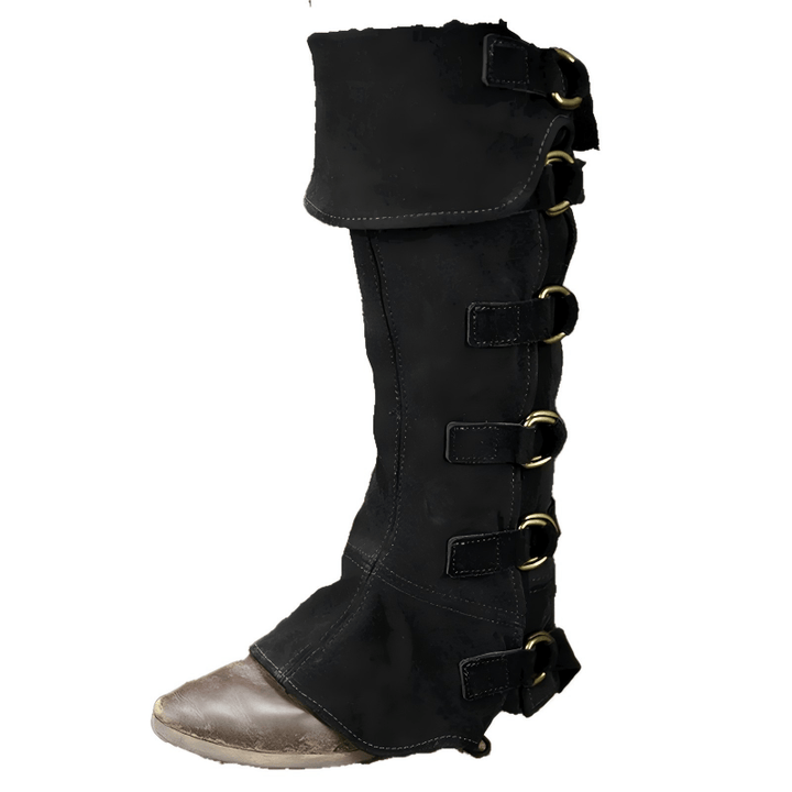 WorldNorse Wikinger-Stiefelüberzug aus Leder mit Schnallenriemen - Schwarz - Ein Paar - image 3