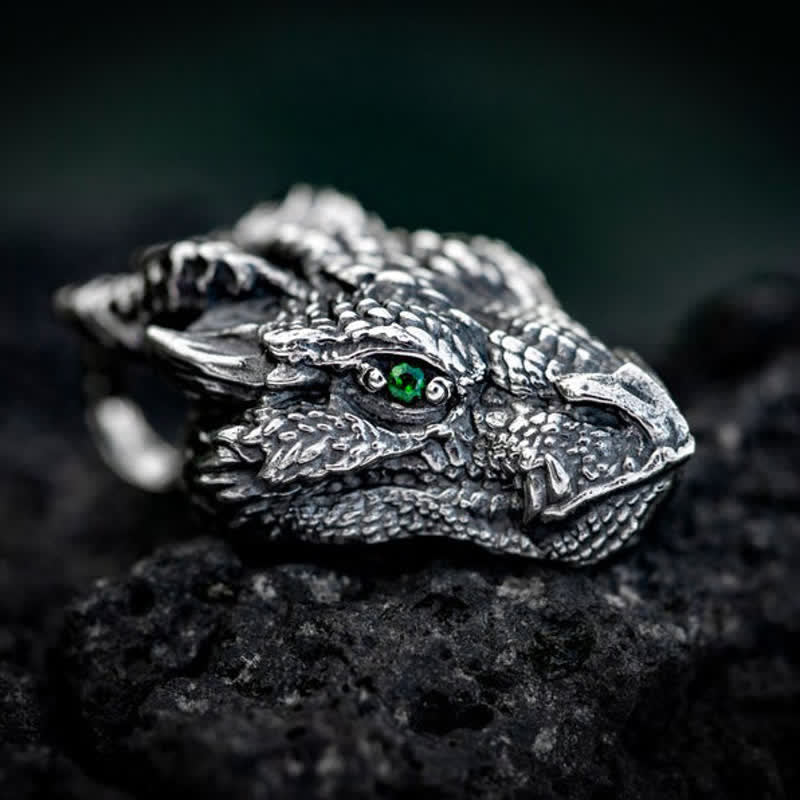 WorldNorse Wikinger-Halskette mit Drachenkopf und grünem Auge für Herren