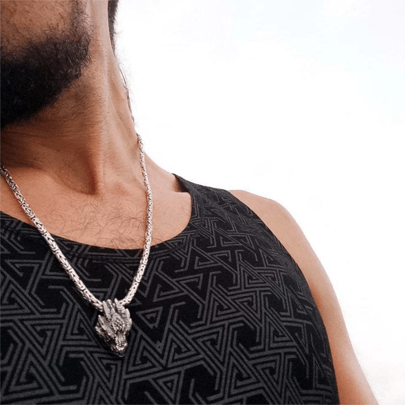 WorldNorse Wikinger-Halskette mit Drachenkopf und grünem Auge für Herren
