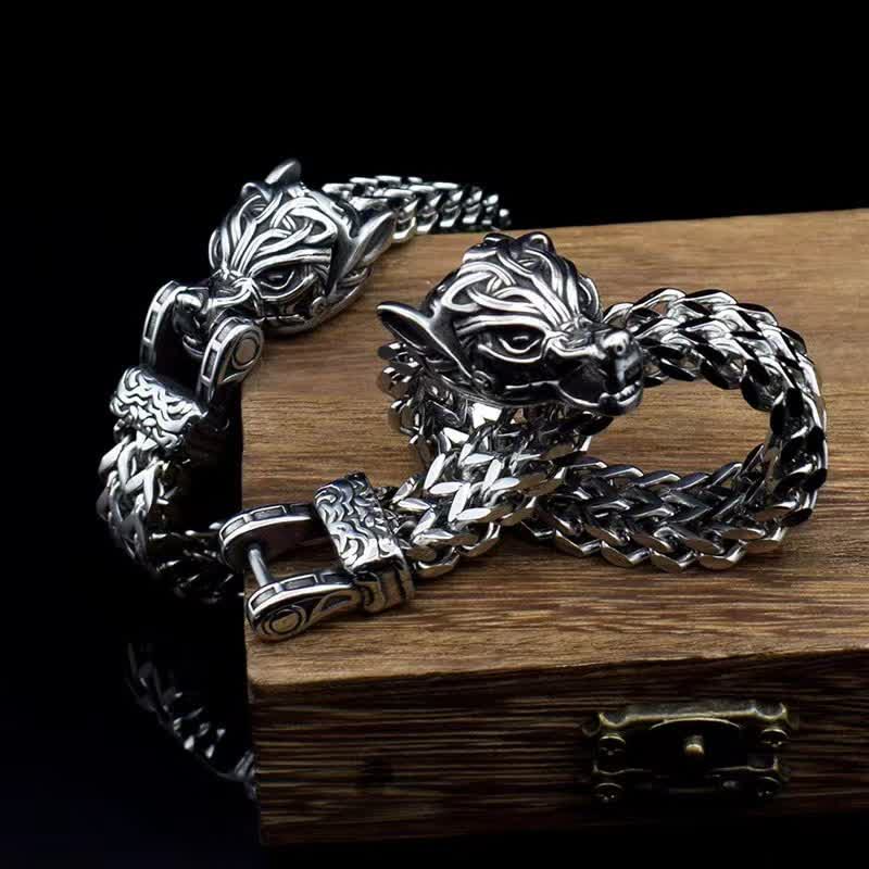 WorldNorse Wikinger-Armband mit Wolf aus Silber für Herren