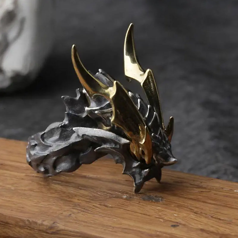 WorldNorse Retro Böser Drache Verstellbarer Ring - Drachen - image 0