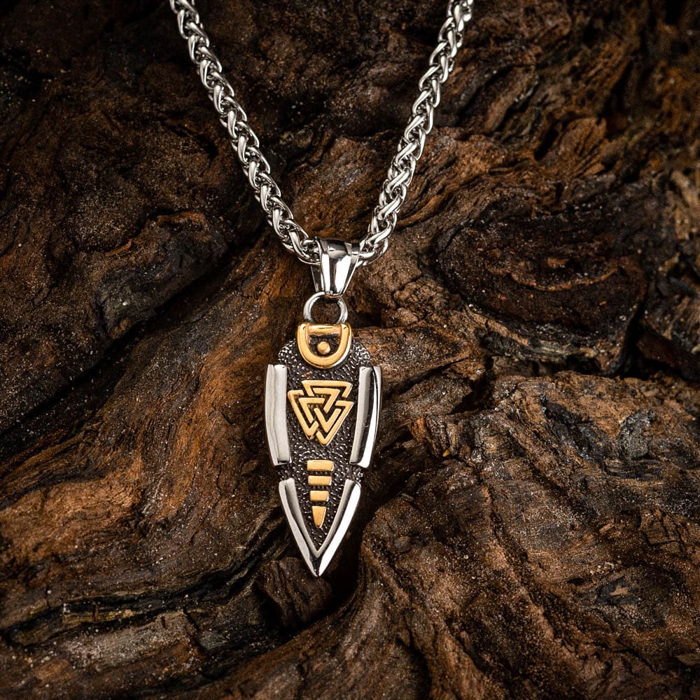 WorldNorse Massive doppelseitige Halskette mit Odins Speer und Valknut -Amulett