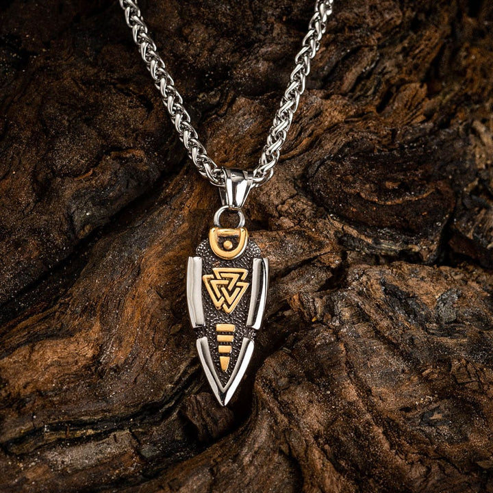 WorldNorse Massive doppelseitige Halskette mit Odins Speer und Valknut -Amulett