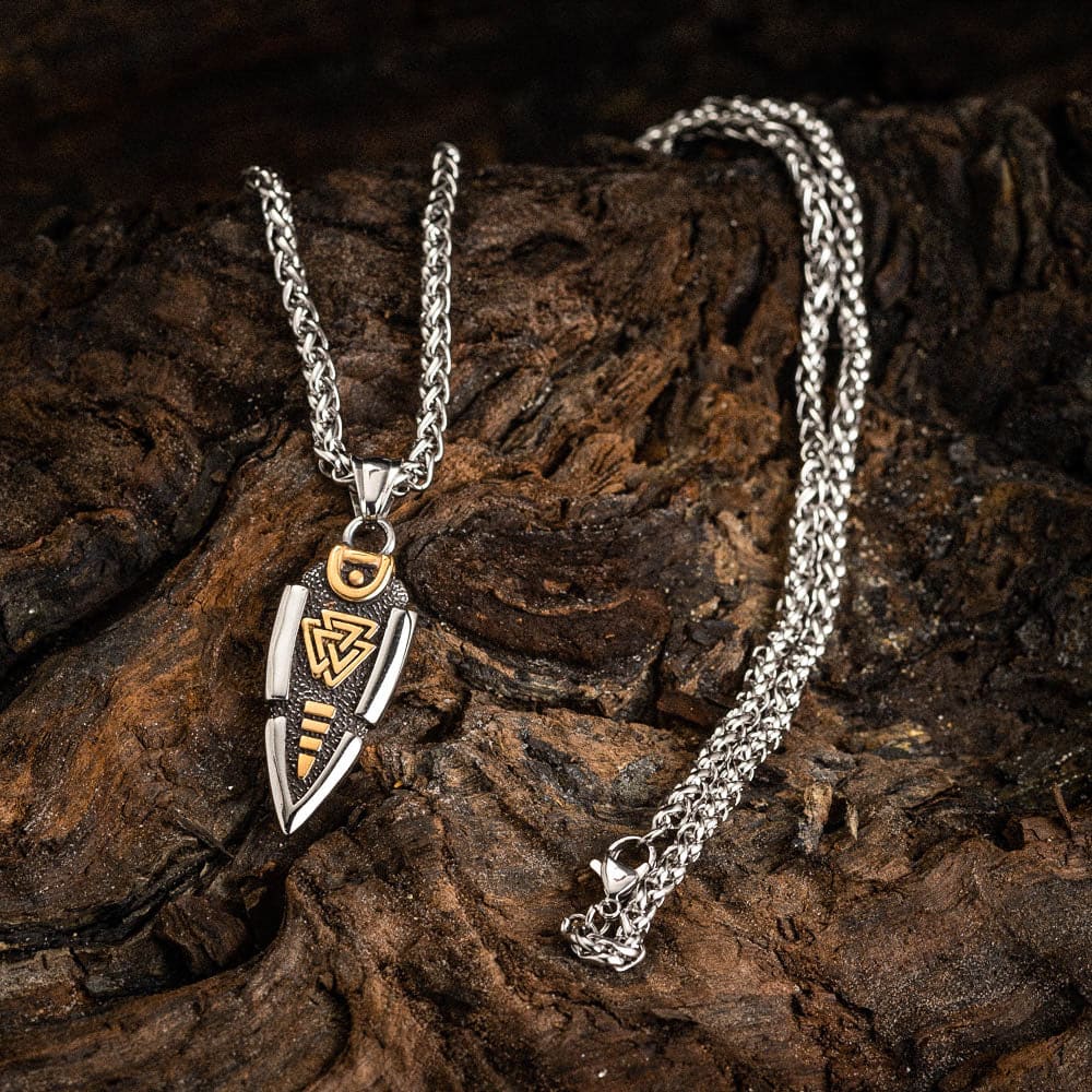 WorldNorse Massive doppelseitige Halskette mit Odins Speer und Valknut -Amulett