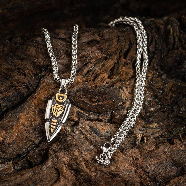 WorldNorse Massive doppelseitige Halskette mit Odins Speer und Valknut -Amulett