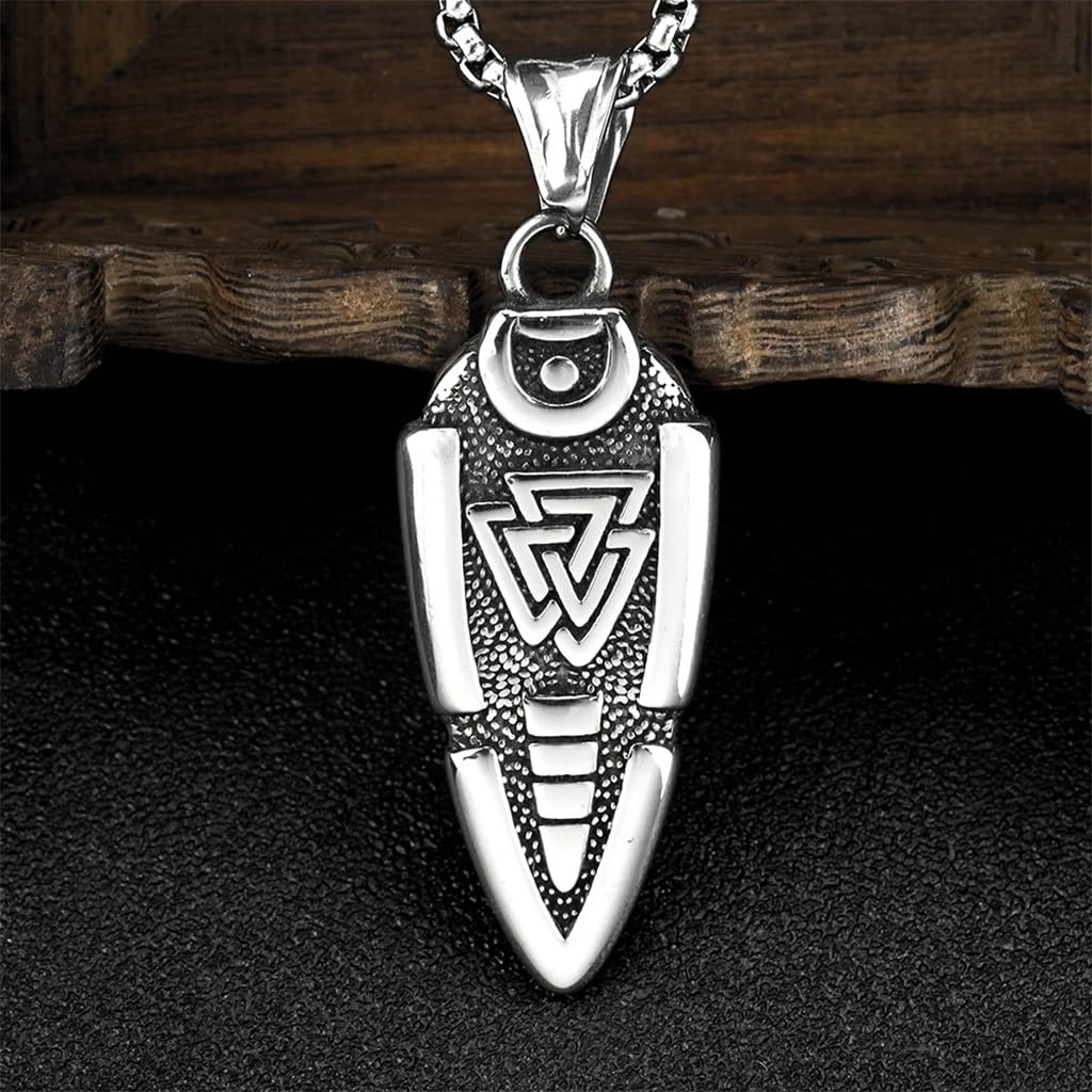WorldNorse Massive doppelseitige Halskette mit Odins Speer und Valknut -Amulett