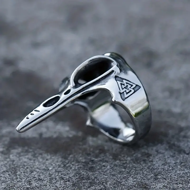 WorldNorse Herren-Ring mit Krähenschädel und Vegvisir
