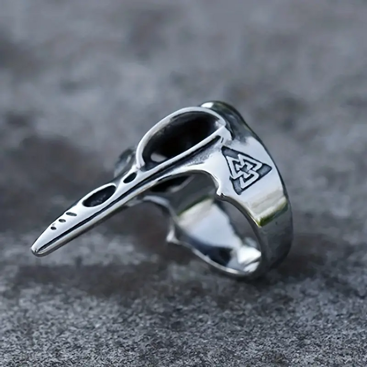 WorldNorse Herren-Ring mit Krähenschädel und Vegvisir