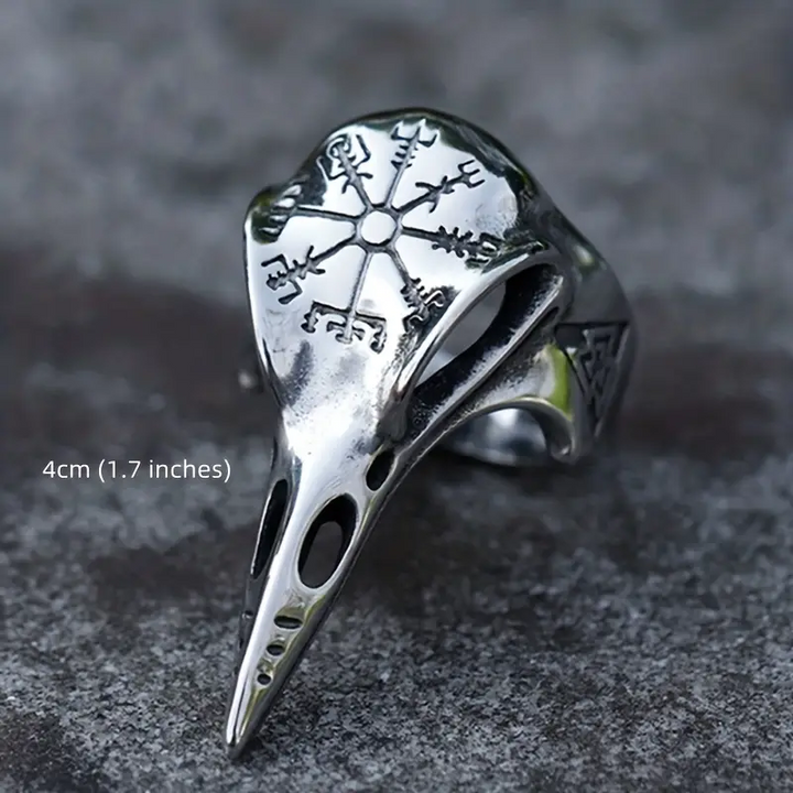 WorldNorse Herren-Ring mit Krähenschädel und Vegvisir
