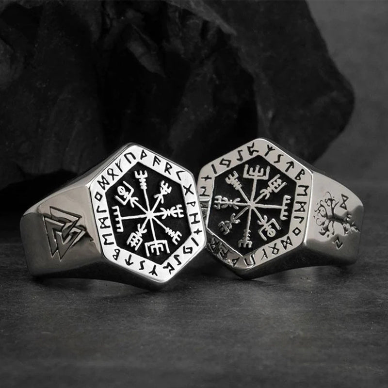 WorldNorse Vegvisir mit Valknut Nordic Ring - 72mm - image 0