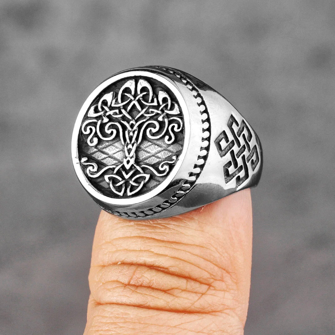 WorldNorse Vintage Edelstahlring mit Lebensbaum