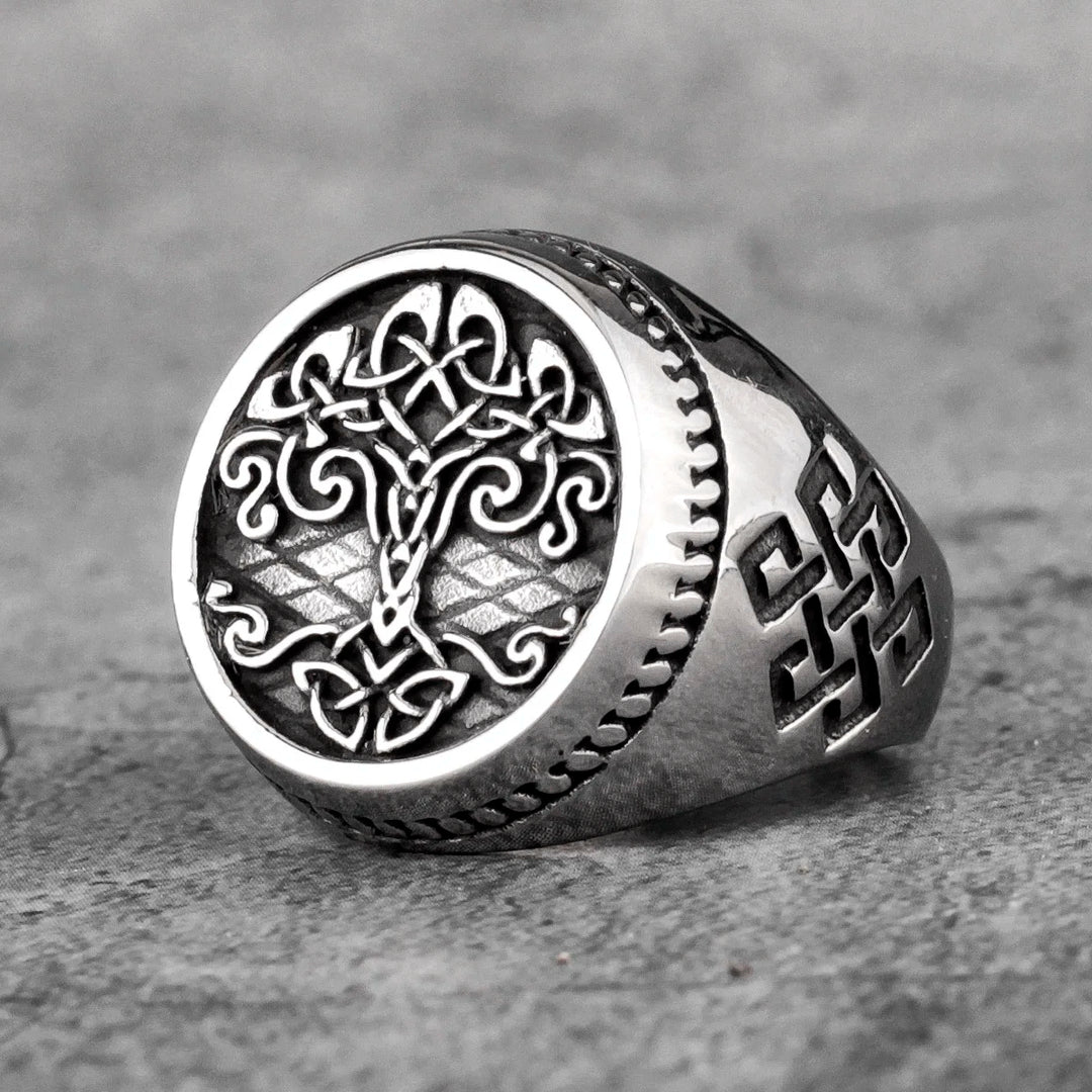WorldNorse Vintage Edelstahlring mit Lebensbaum