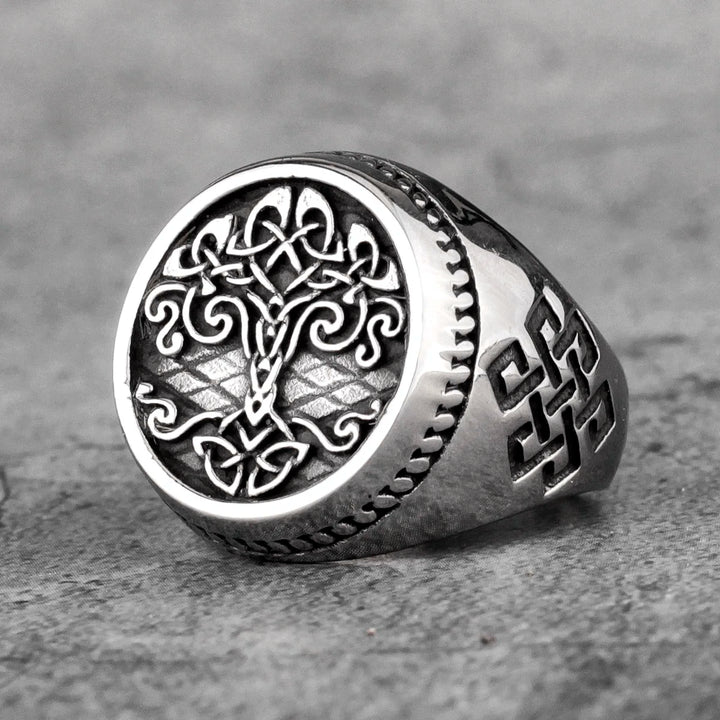 WorldNorse Vintage Edelstahlring mit Lebensbaum