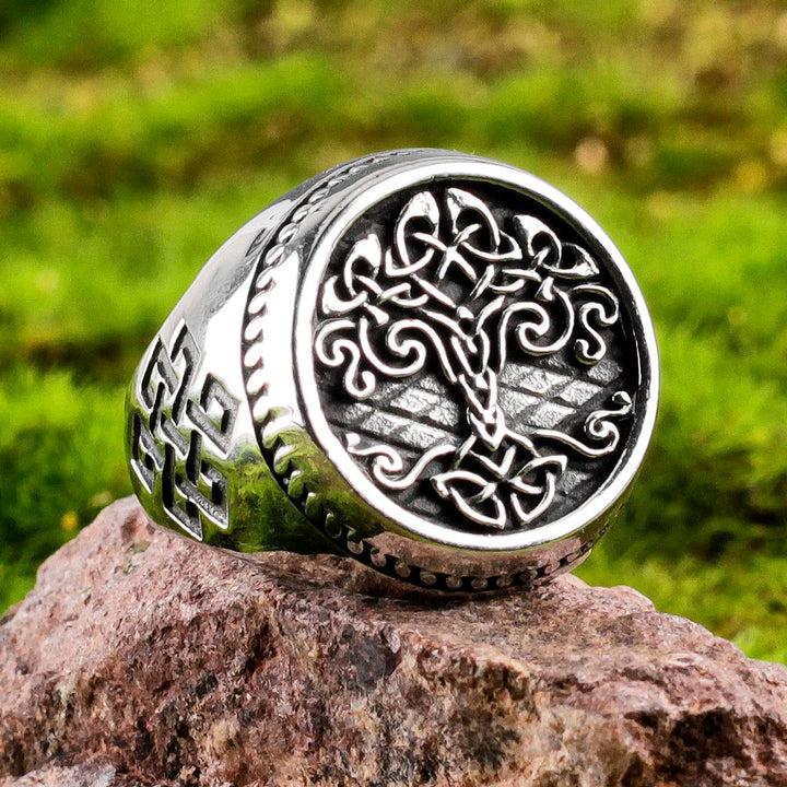 WorldNorse Vintage Edelstahlring mit Lebensbaum