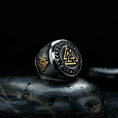 WorldNorse Runes Valknut Dreieck Edelstahl Wikinger Ring