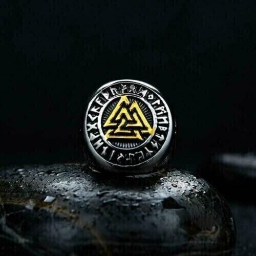 WorldNorse Runes Valknut Dreieck Edelstahl Wikinger Ring