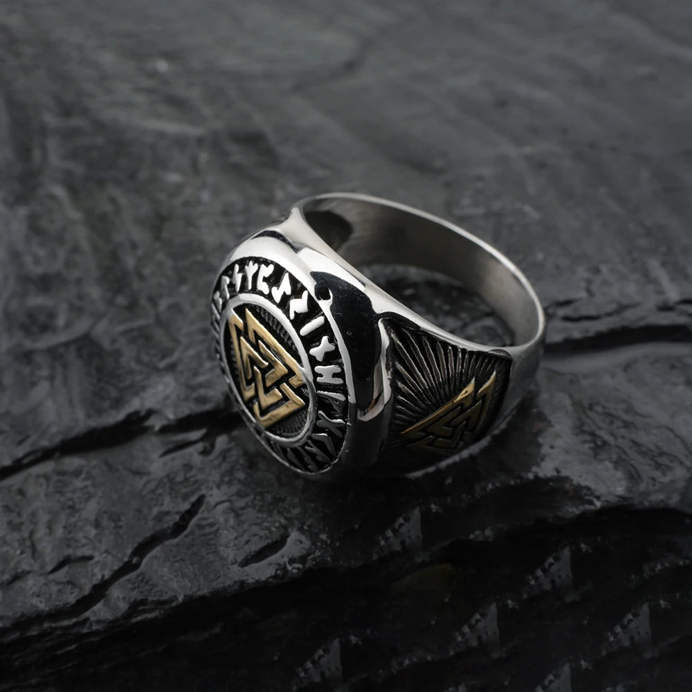 WorldNorse Runes Valknut Dreieck Edelstahl Wikinger Ring