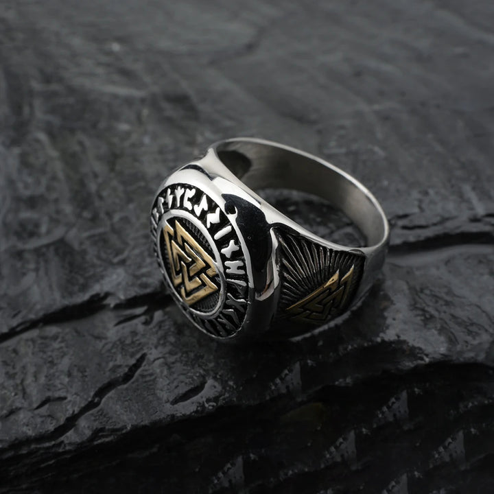 WorldNorse Runes Valknut Dreieck Edelstahl Wikinger Ring