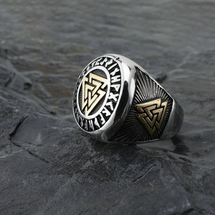 WorldNorse Runes Valknut Dreieck Edelstahl Wikinger Ring