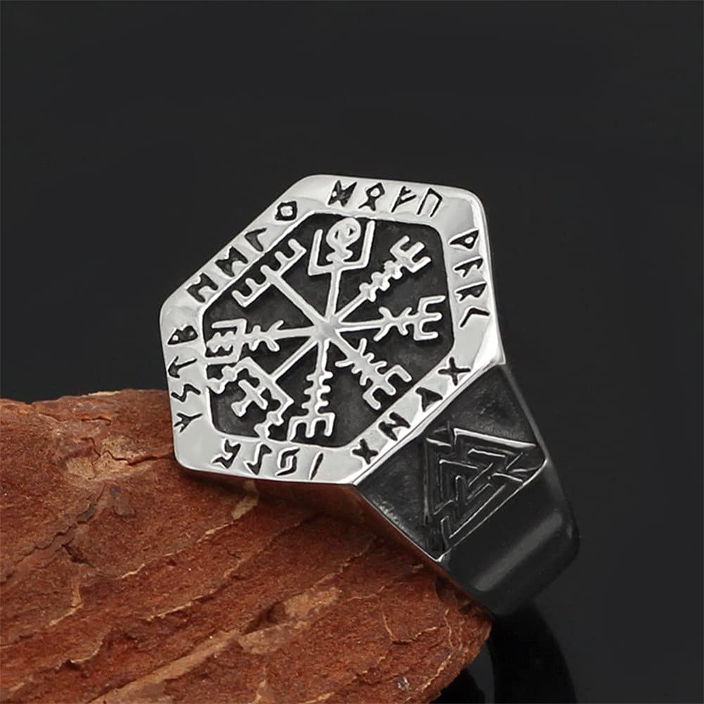 WorldNorse Valknut Kompass Edelstahl Wikinger Ring