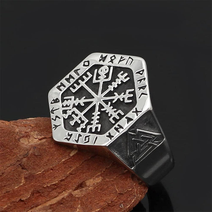 WorldNorse Valknut Kompass Edelstahl Wikinger Ring