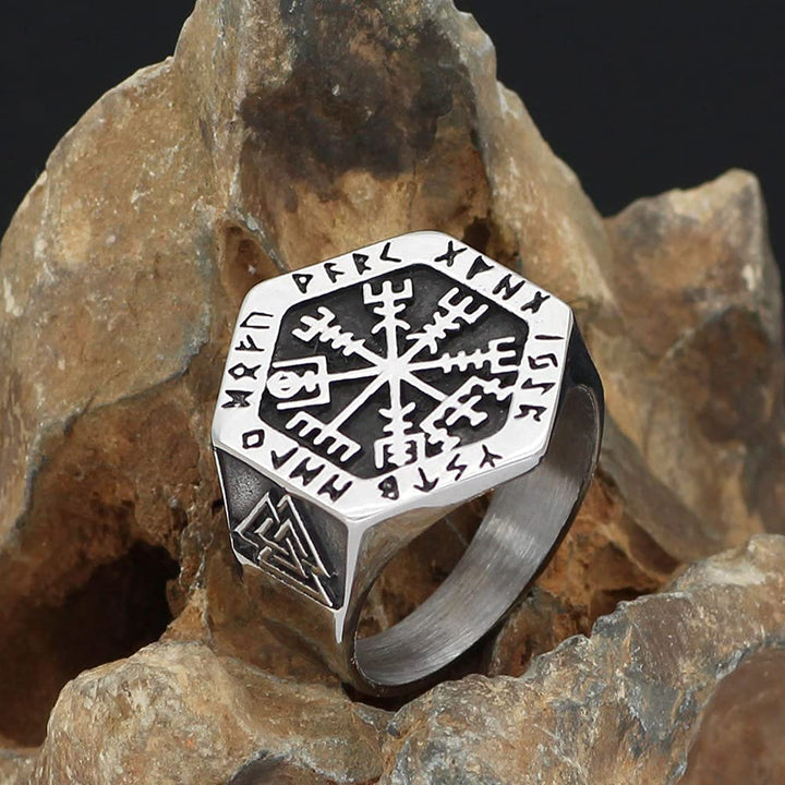 WorldNorse Valknut Kompass Edelstahl Wikinger Ring