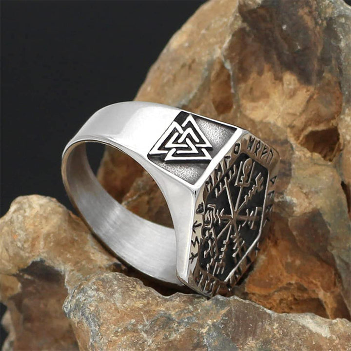 WorldNorse Valknut Kompass Edelstahl Wikinger Ring