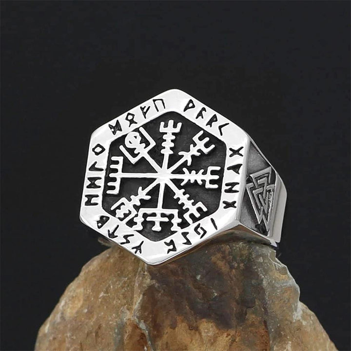 WorldNorse Valknut Kompass Edelstahl Wikinger Ring
