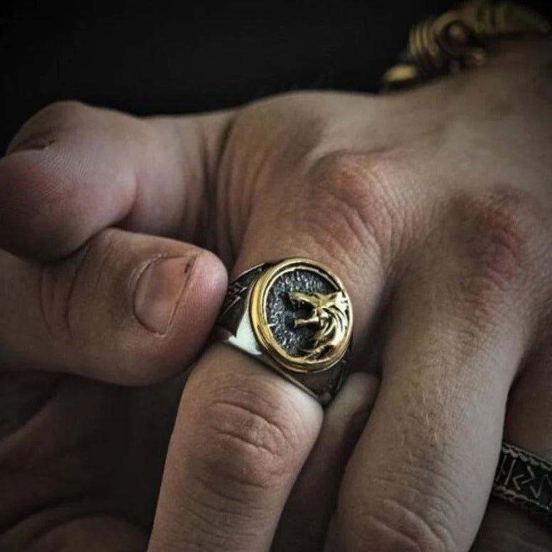 WorldNorse Zweifarbiger Valknut mit Wölfen Wikingerring
