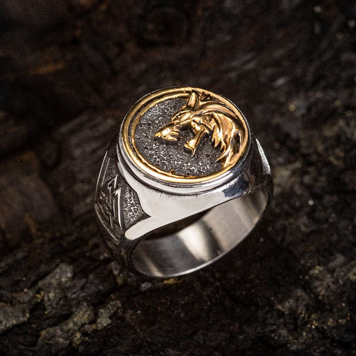 WorldNorse Zweifarbiger Valknut mit Wölfen Wikingerring