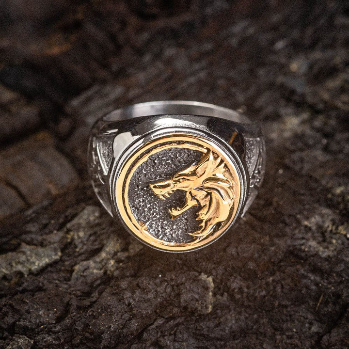 WorldNorse Zweifarbiger Valknut mit Wölfen Wikingerring