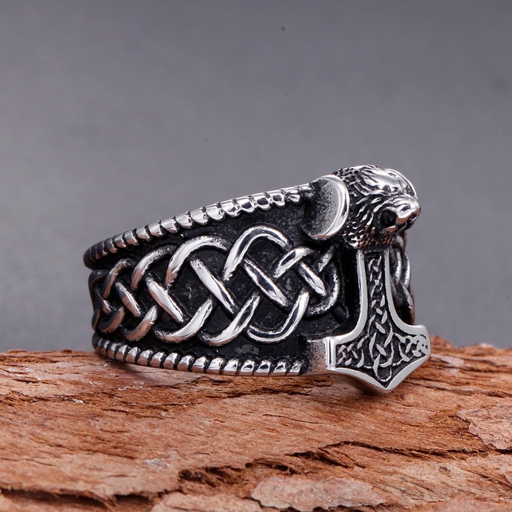 WorldNorse Thors Hammer Wikingerring aus Edelstahl