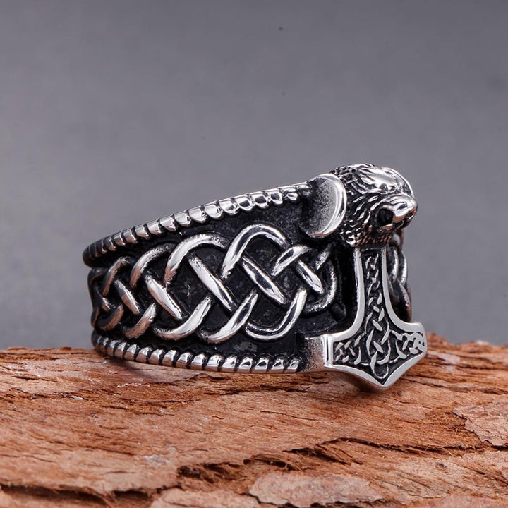 WorldNorse Thors Hammer Wikingerring aus Edelstahl