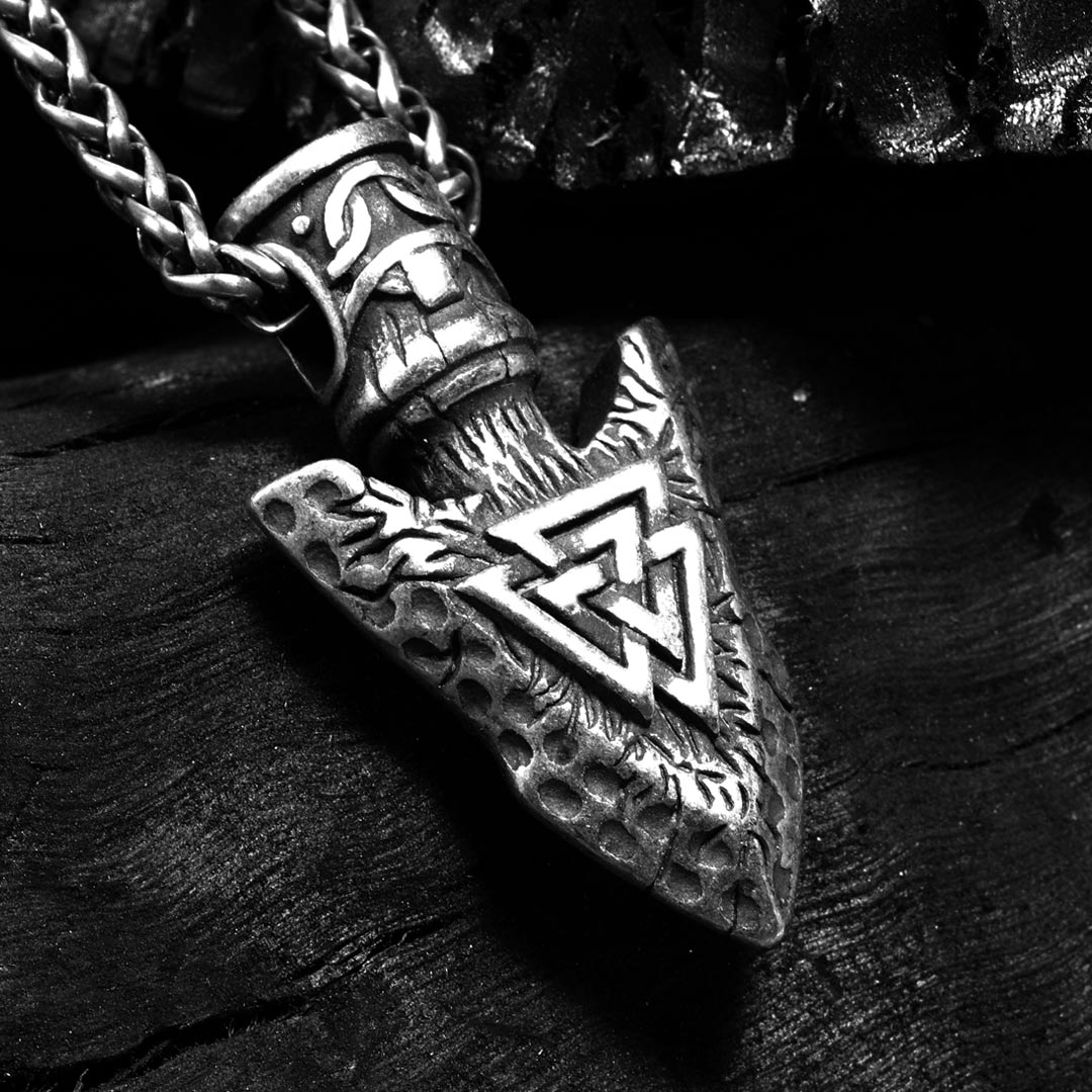 WorldNorse Valknut Steinspeer Halskette mit Wikinger-Anhänger aus Edelstahl