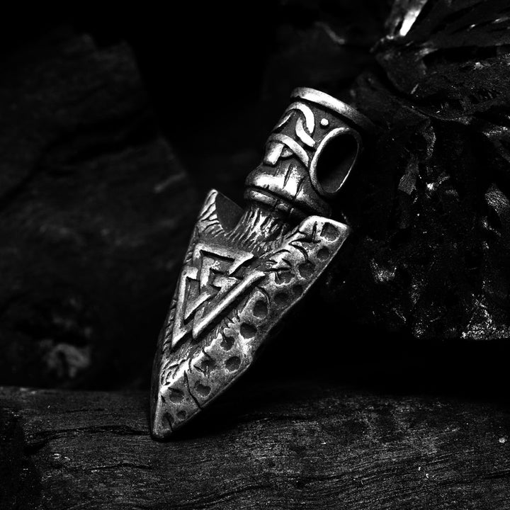 WorldNorse Valknut Steinspeer Halskette mit Wikinger-Anhänger aus Edelstahl