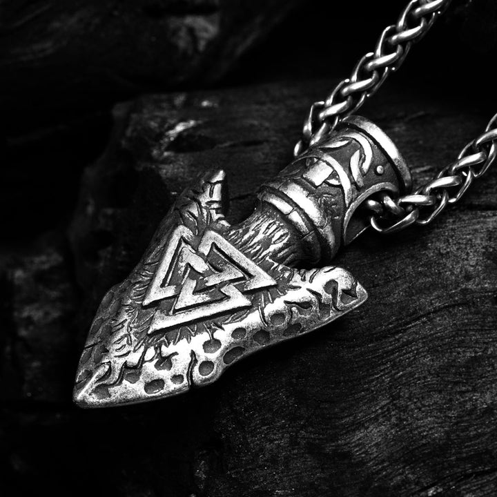 WorldNorse Valknut Steinspeer Halskette mit Wikinger-Anhänger aus Edelstahl