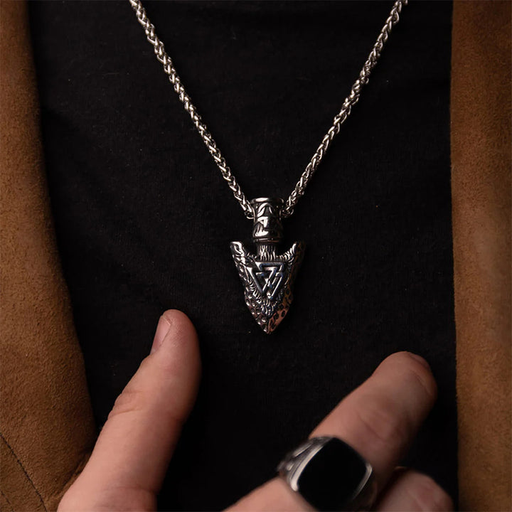WorldNorse Valknut Steinspeer Halskette mit Wikinger-Anhänger aus Edelstahl