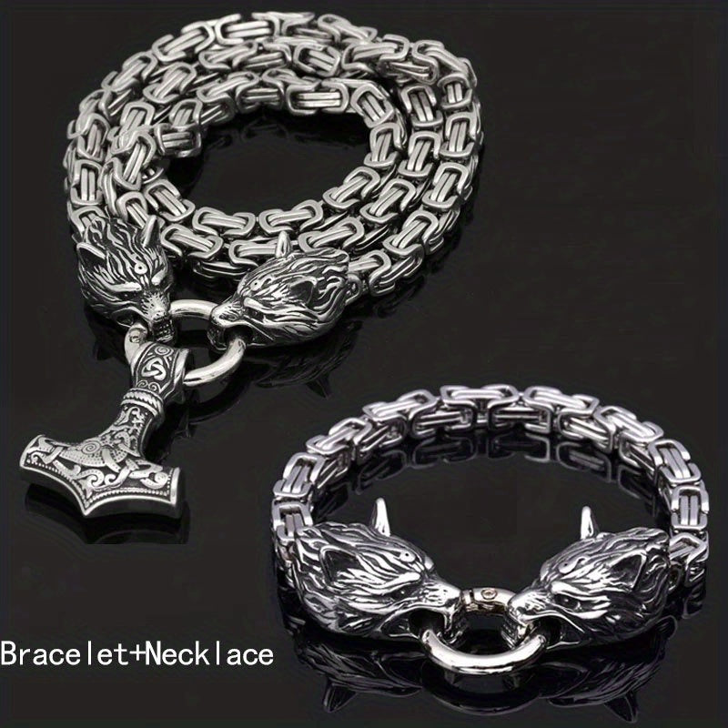 WorldNorse Vintage Wikinger Mjölnir mit Wölfen Halskette & Armband - Silberset - image 25
