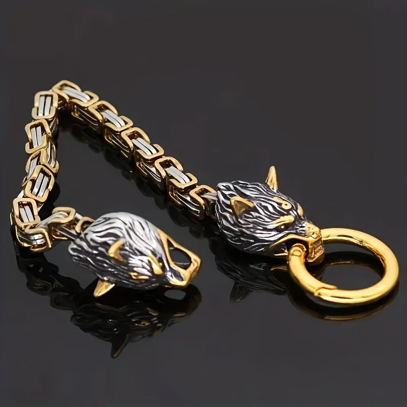 WorldNorse Vintage Wikinger Mjölnir mit Wölfen Halskette & Armband - Goldarmband - image 5
