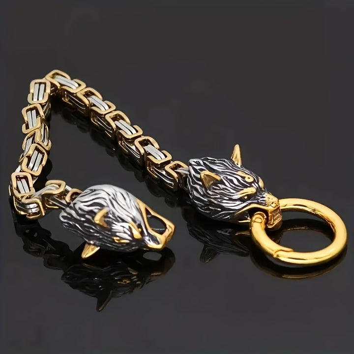 WorldNorse Vintage Wikinger Mjölnir mit Wölfen Halskette & Armband - Goldarmband - image 5