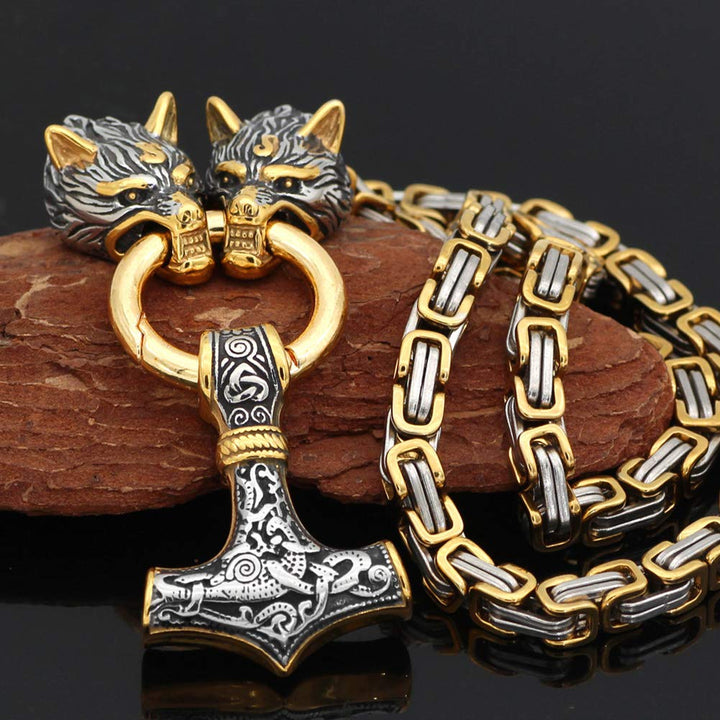 WorldNorse Vintage Wikinger Mjölnir mit Wölfen Halskette & Armband - image 23