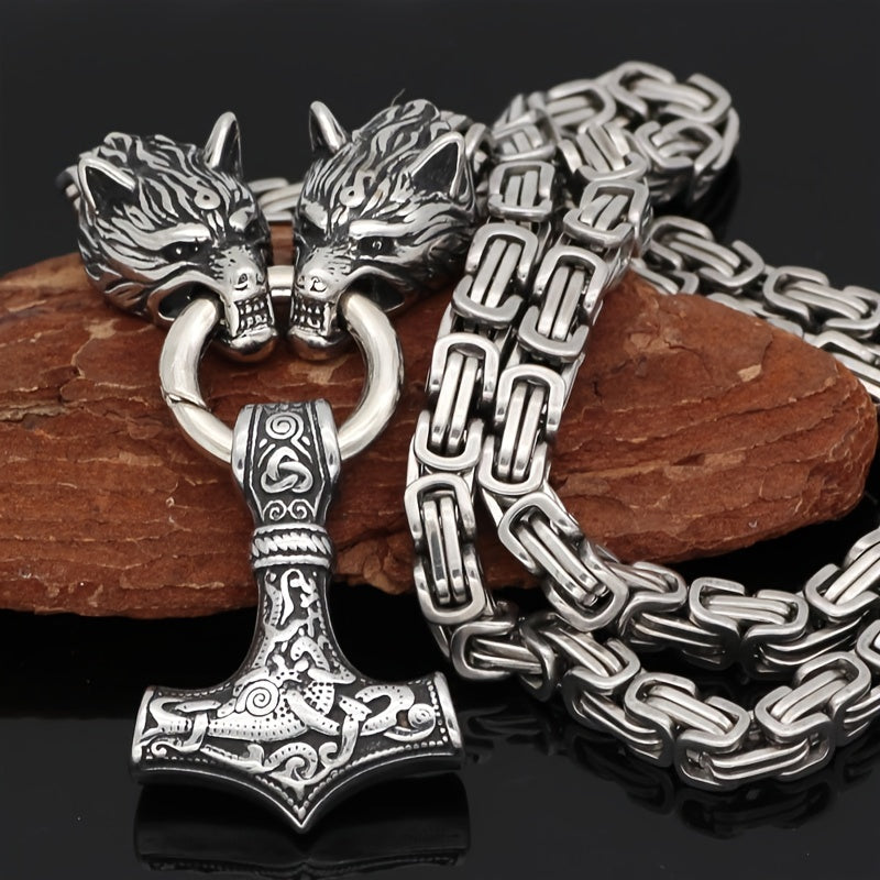 WorldNorse Vintage Wikinger Mjölnir mit Wölfen Halskette & Armband