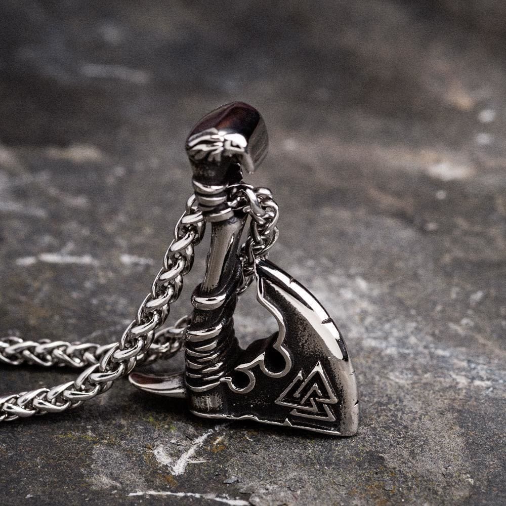 WorldNorse Viking Valknut Axt Halskette - Silber - image 0