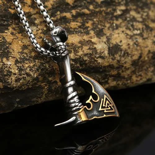 WorldNorse Viking Valknut Axt Halskette - Gold - image 6